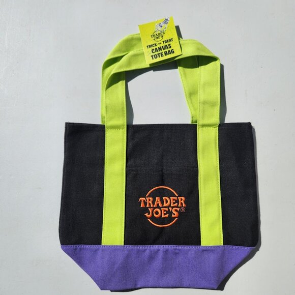 NEW Trader Joe's Black Mini Tote Trick or Treat Canvas Bag Halloween Trader Joes - Picture 5 of 8